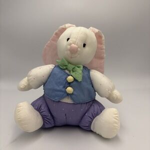 Vintage 90s Puffalump Easter Bunny Rabbit Stuffed‎ Plush Nylon Vest Tie 7" Russ